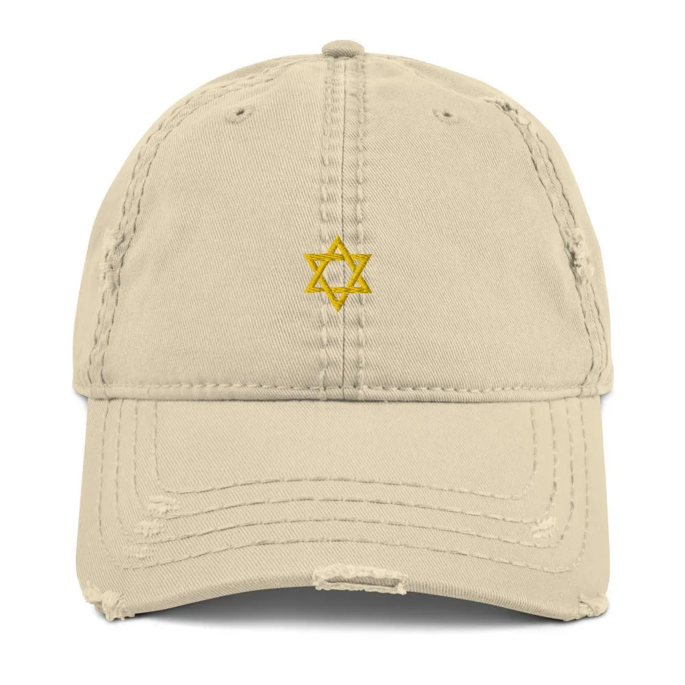 Star of David Embroidered Distressed 6 panel hat cap God Talmud Bar Mitzvah Yeshiva Cool Faith Jewish Mogen Magen Temple Beliefs