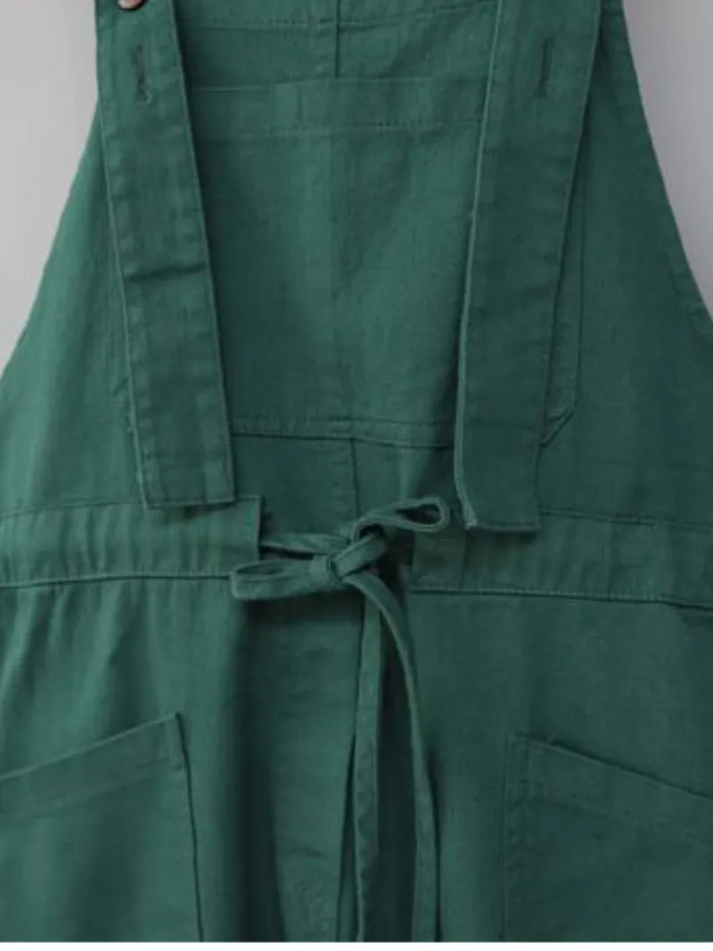 Stylish Waist Tie Belt Loose Wide-Leg Boho Pockets Overalls