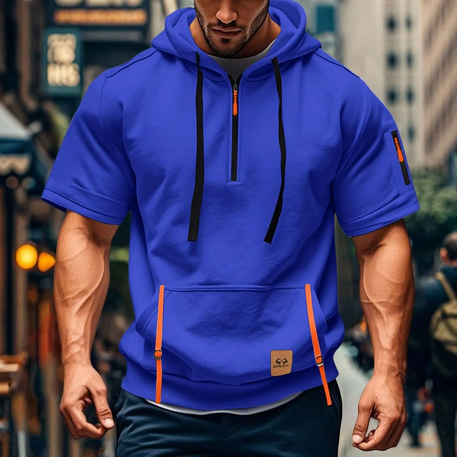 Summer 1/4 Zip Up Hoodies T-Shirt for Men Short Sleeve Workout Athletic Hooded Shirt Pullover Casual Tops Vests with Pockets