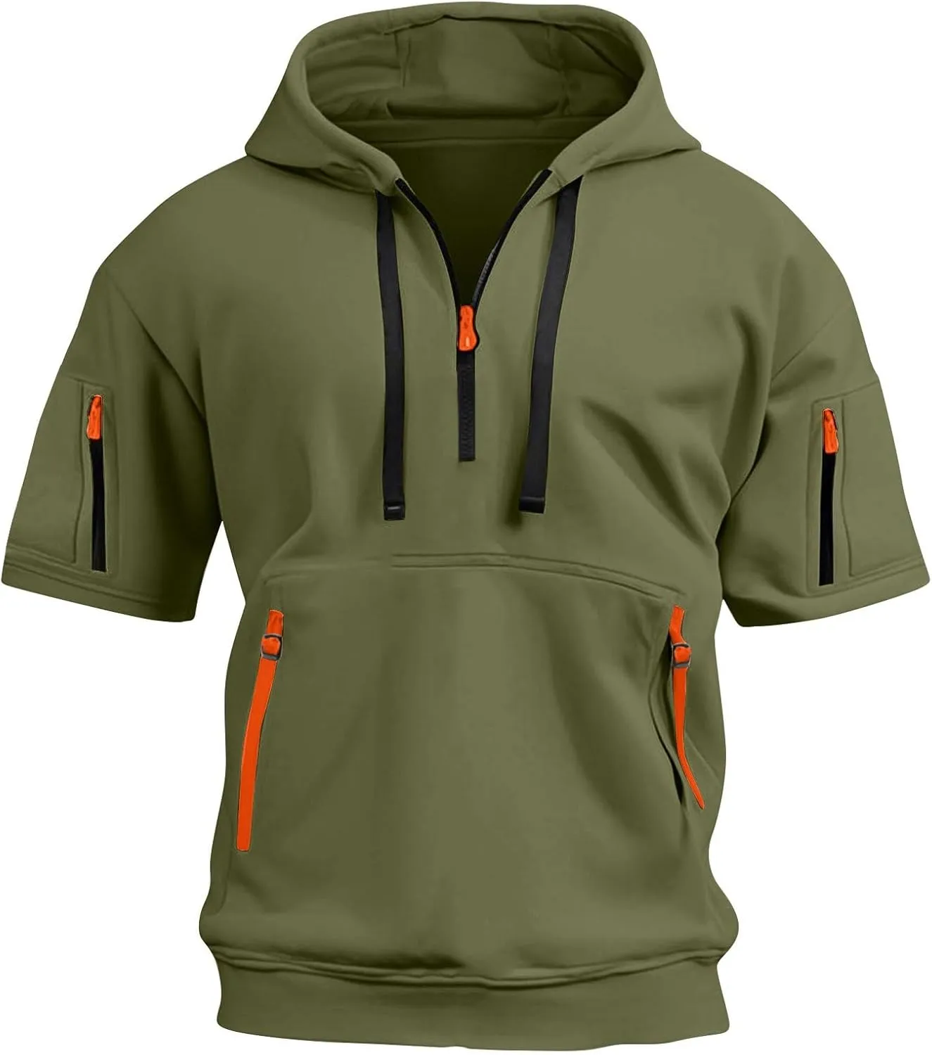 Summer 1/4 Zip Up Hoodies T-Shirt for Men Short Sleeve Workout Athletic Hooded Shirt Pullover Casual Tops Vests with Pockets
