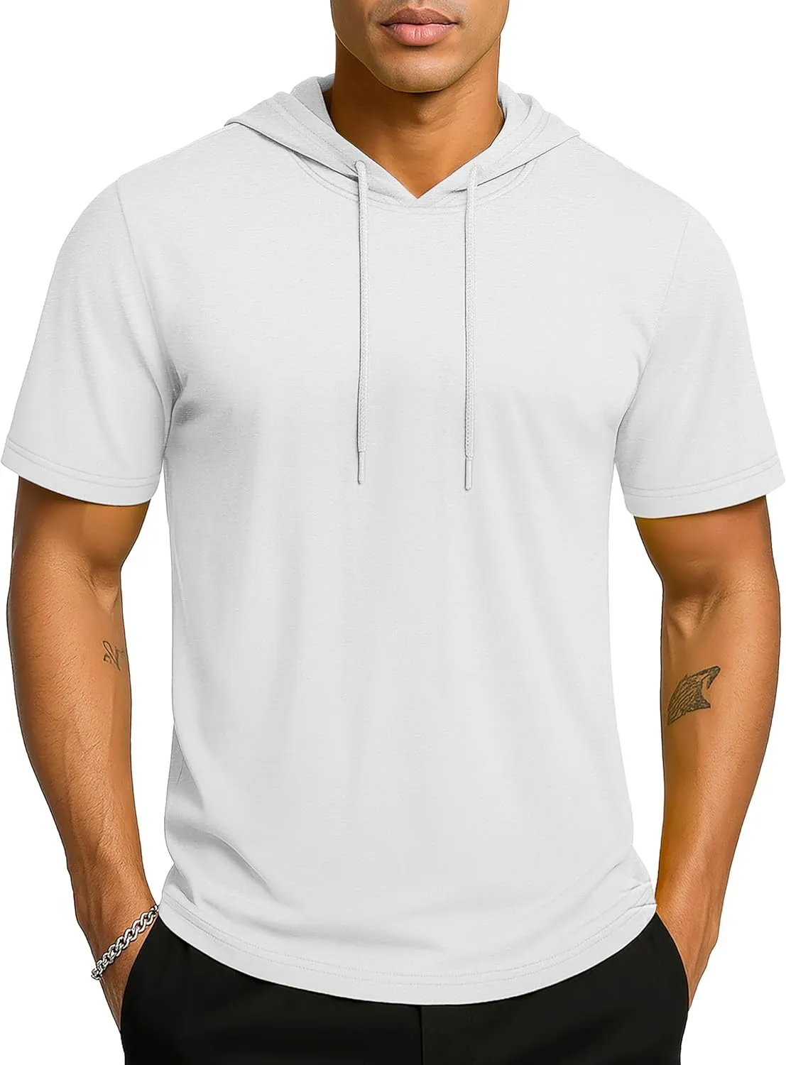 TACVASEN Short Sleeve Hoodies for Men Cotton Hoodies Summer Sweatshirt Lightweight Breathable Workout Shirts Pullover
