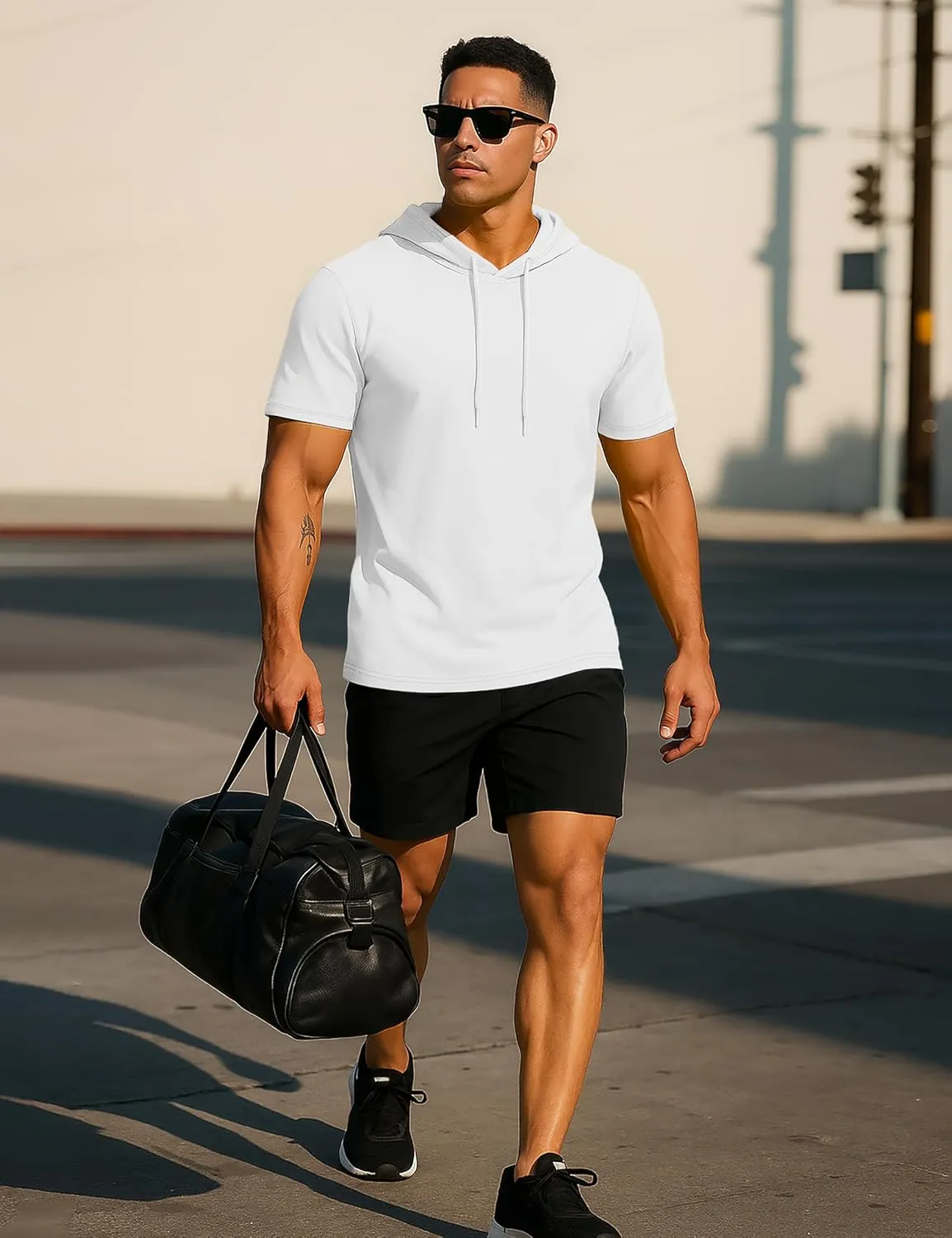 TACVASEN Short Sleeve Hoodies for Men Cotton Hoodies Summer Sweatshirt Lightweight Breathable Workout Shirts Pullover