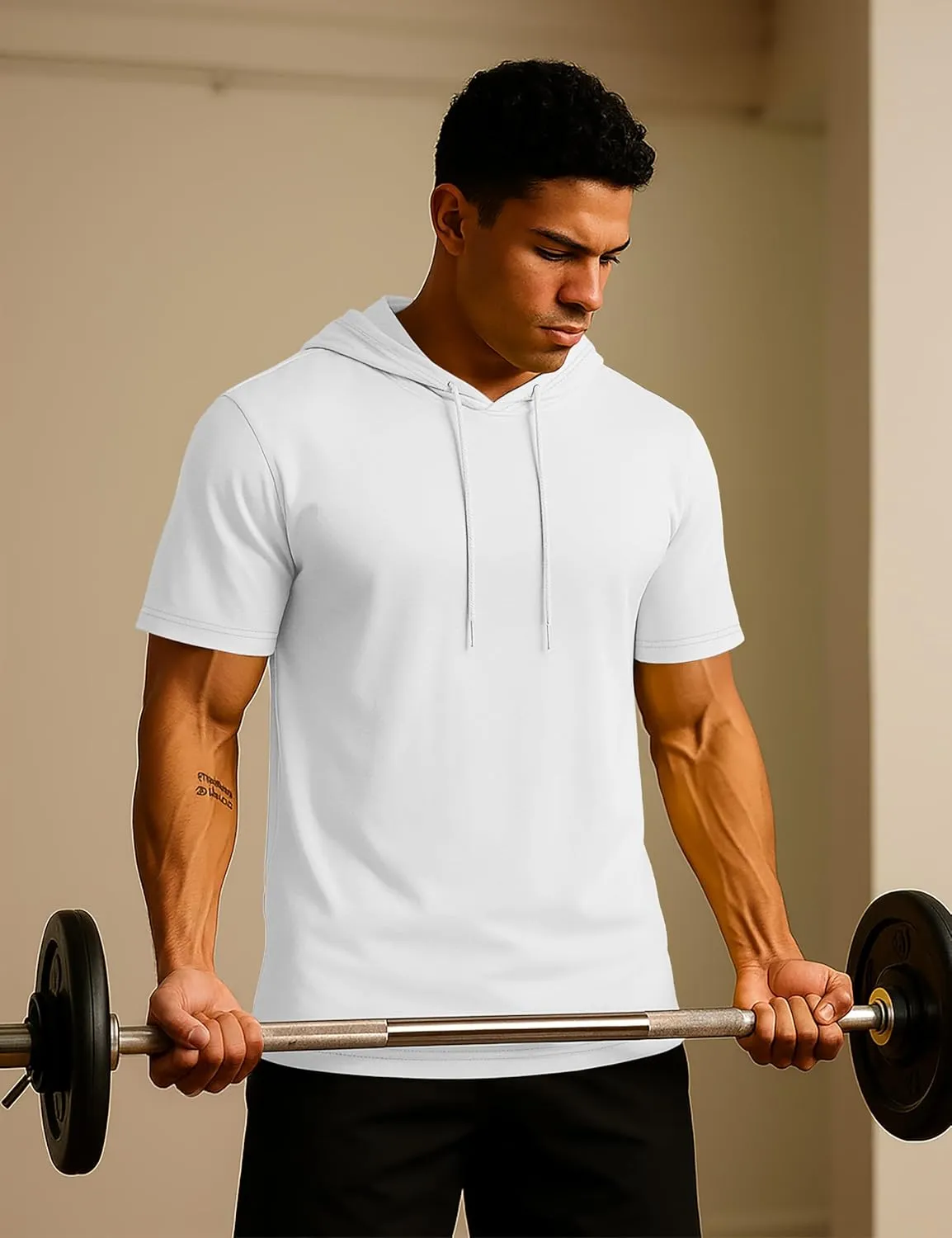 TACVASEN Short Sleeve Hoodies for Men Cotton Hoodies Summer Sweatshirt Lightweight Breathable Workout Shirts Pullover