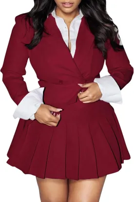 Tcremisa Womens Casual 2 Piece Business Outfits Office Cropped Blazer Jacket and Pleated Mini Skirt Suits Set