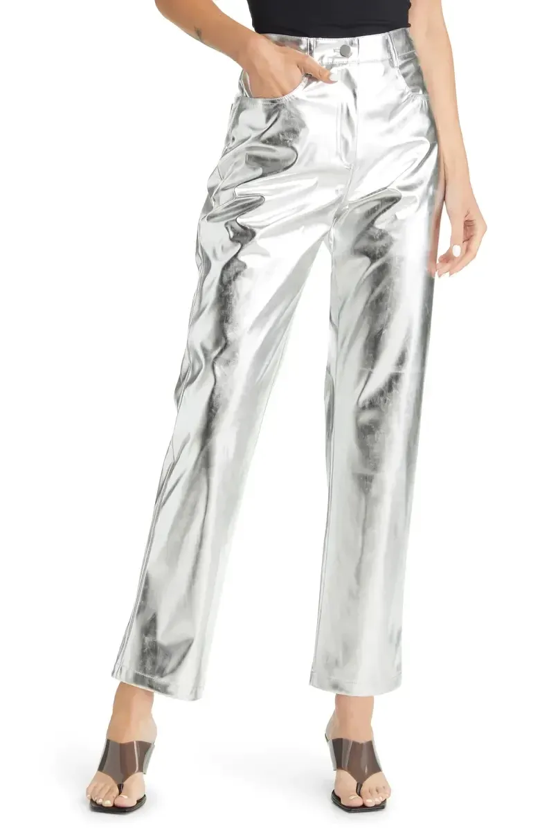 The Kylie Metallic Silver Straight Leg Pants