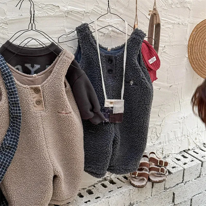Thick Sherpa-Lined Solid Overalls for Kids
