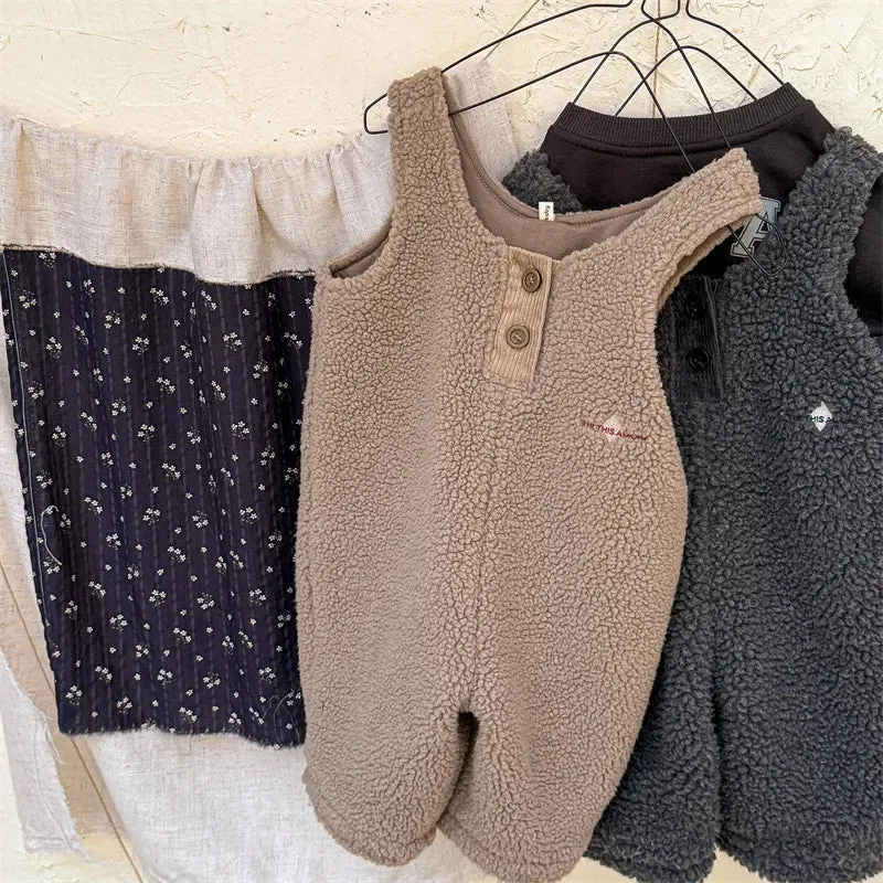 Thick Sherpa-Lined Solid Overalls for Kids