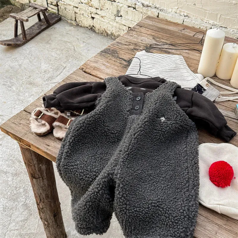 Thick Sherpa-Lined Solid Overalls for Kids