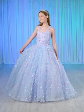 Tiffany Princess 80026MQ Size 10 Sky Girls Sequin Pageant Dress Corset Ball Gown Scoop neck Train