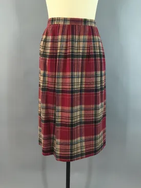 Vintage 1980s Pendleton Skirt / Maroon Red Tartan Plaid