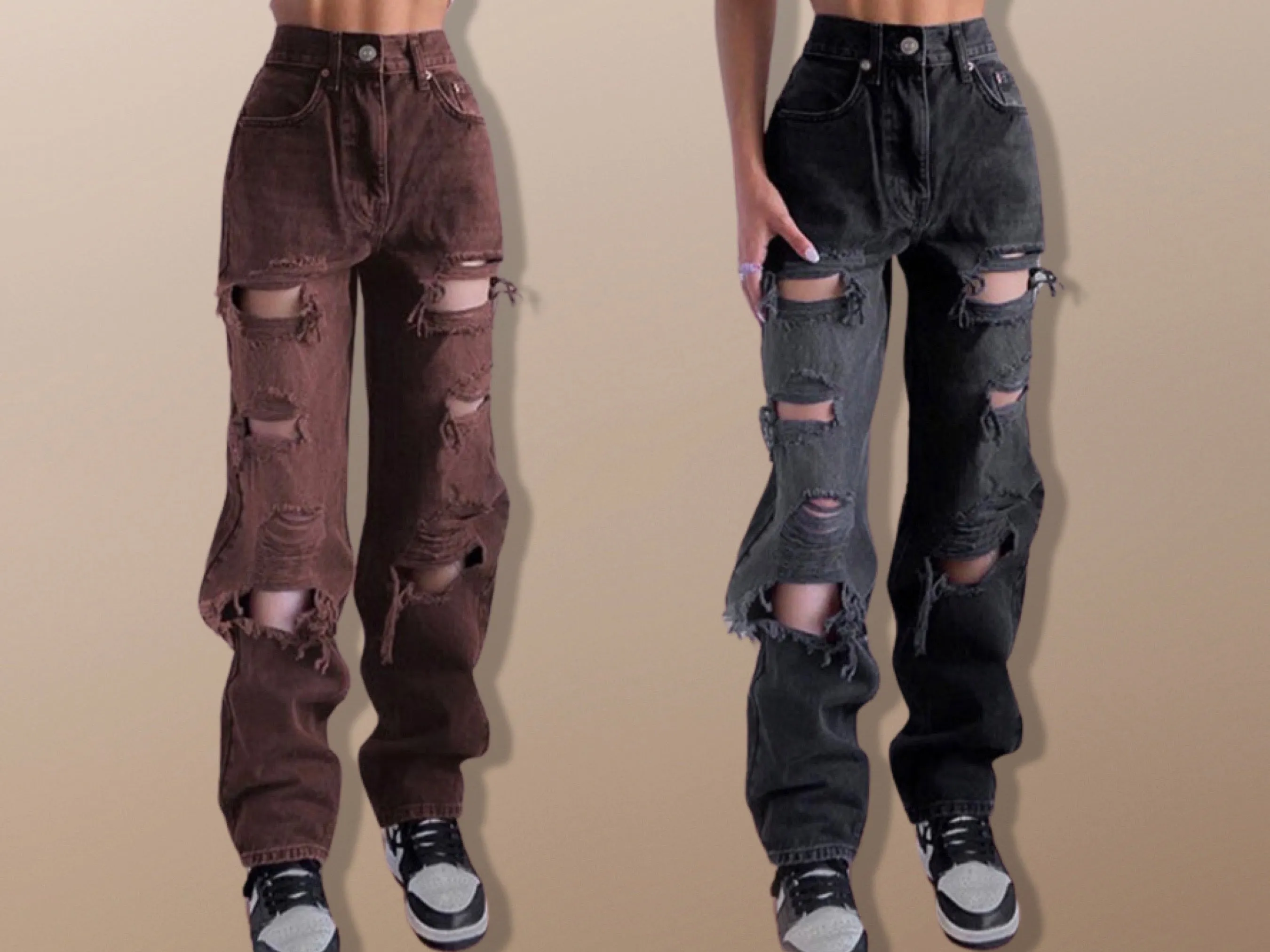 Vintage Ripped Distressed Streetwear Hip Hop Jeans - High Waist Denim Pants