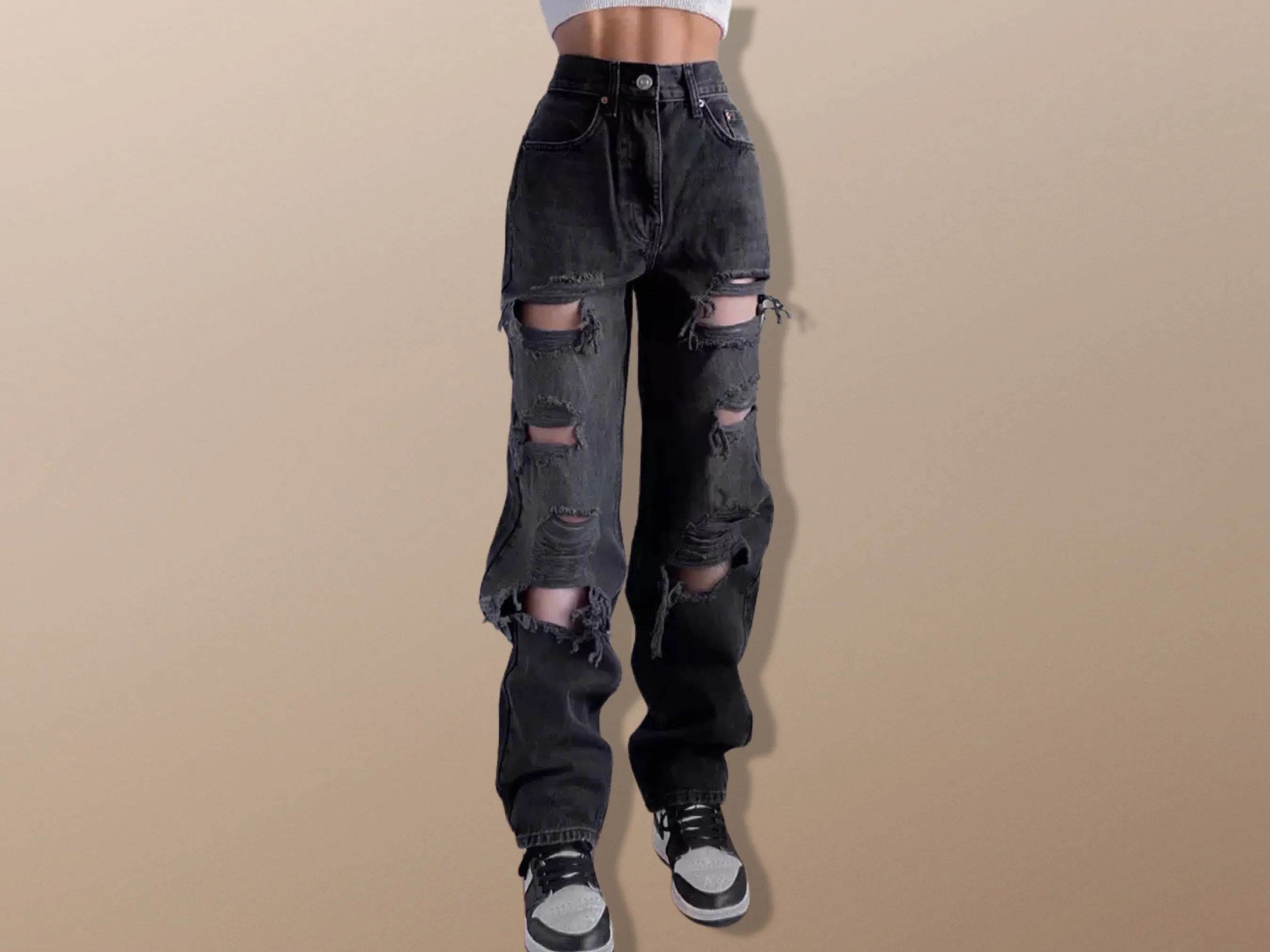 Vintage Ripped Distressed Streetwear Hip Hop Jeans - High Waist Denim Pants