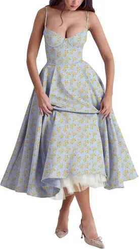 Wedding Guest Dresses for Women Spaghetti Straps Corset Homecoming Floral Cocktail Dress Lace Maxi Prom Dresses
