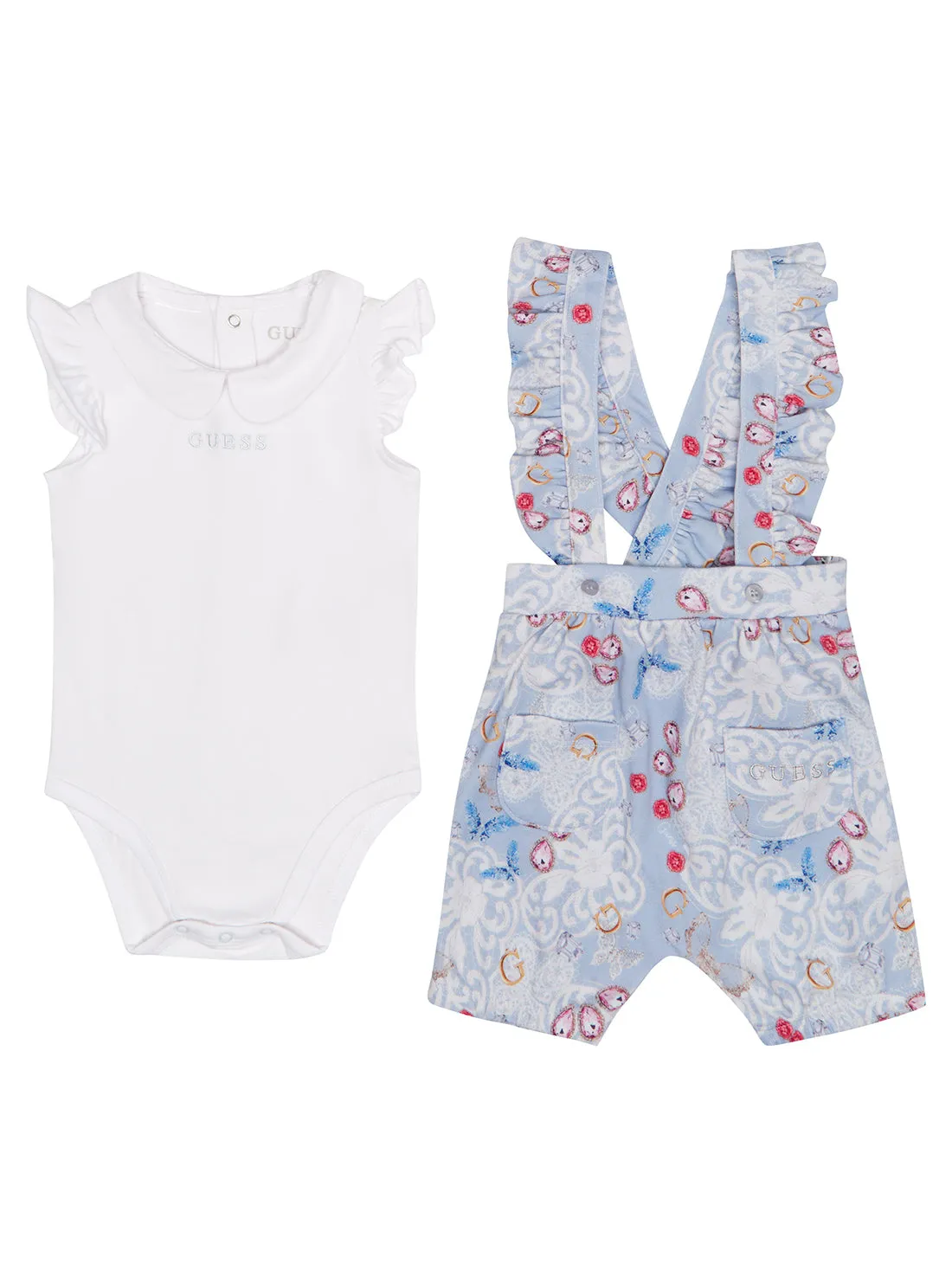 White Floral T-Shirt And Overalls 2-Piece Set (0-12m)