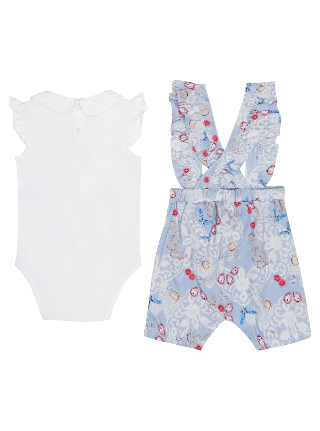 White Floral T-Shirt And Overalls 2-Piece Set (0-12m)