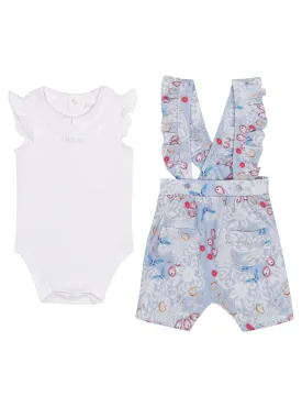 White Floral T-Shirt And Overalls 2-Piece Set (0-12m)