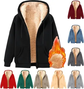 Winter Jackets for Men Fleece Lined Hooded Jacket Zip up Fuzzy Hoodie Faux Fur Coat Thermal Outerwear Unisex Hoodies