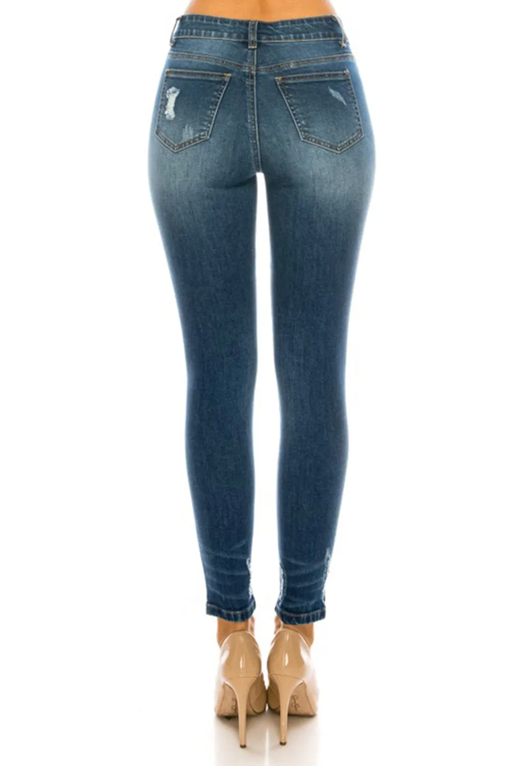 Women's 5 Pckt Distressed Ankle Cropped Skinny Jeans