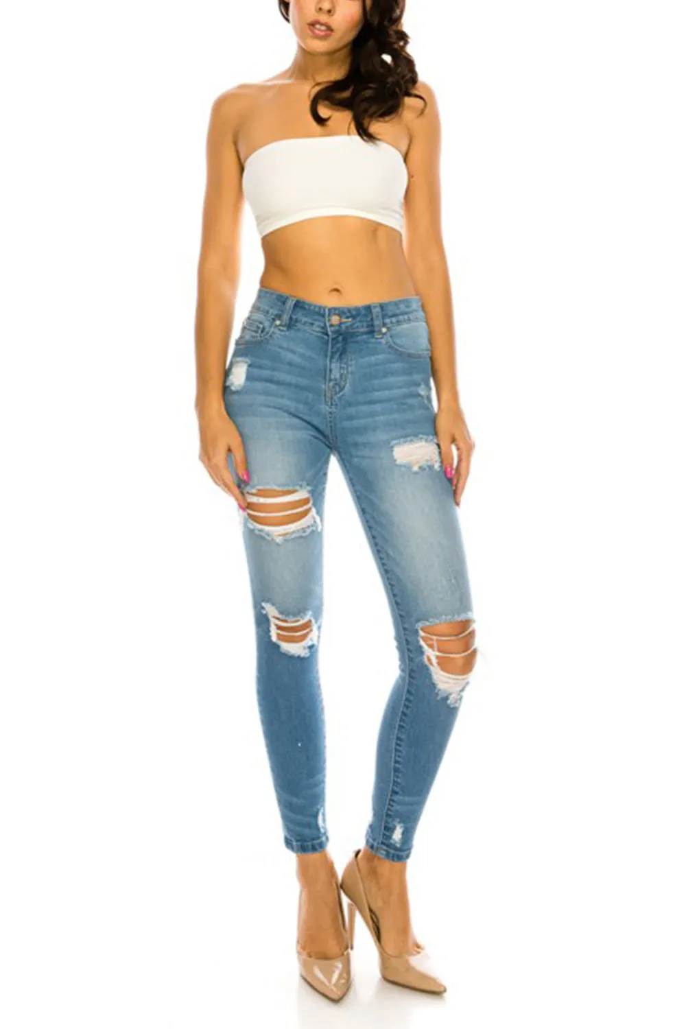 Women's 5 Pckt Distressed Ankle Cropped Skinny Jeans