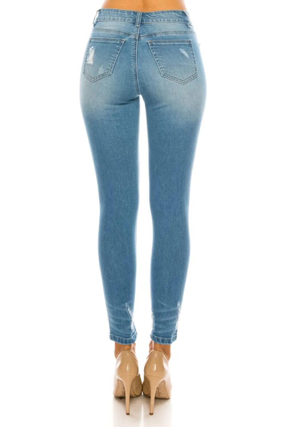 Women's 5 Pckt Distressed Ankle Cropped Skinny Jeans