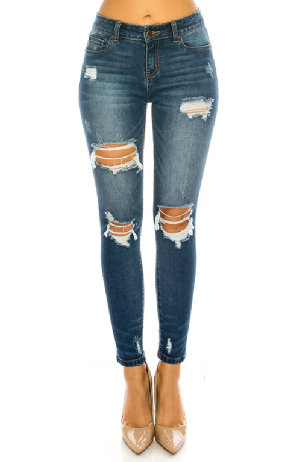 Women's 5 Pckt Distressed Ankle Cropped Skinny Jeans