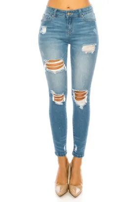 Women's 5 Pckt Distressed Ankle Cropped Skinny Jeans