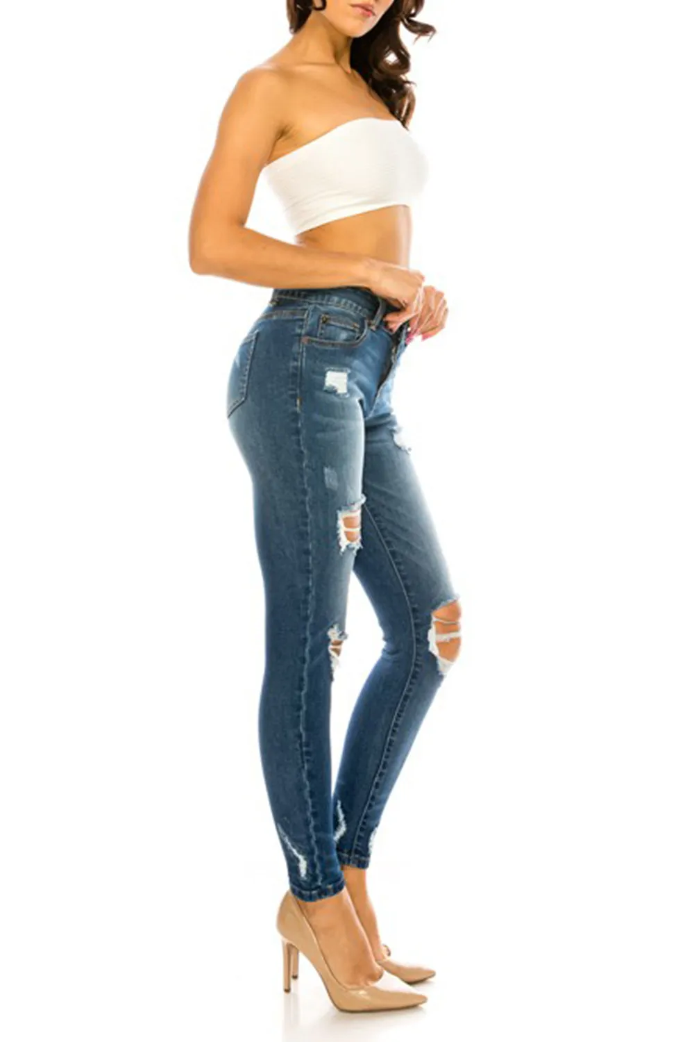 Women's 5 Pckt Distressed Ankle Cropped Skinny Jeans