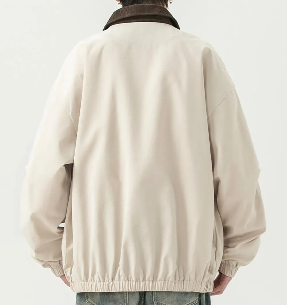 Women's Barn Jacket Button Down Contrast Collar Lightweight Oversized Utility Vintage Bomber Coat with Pockets