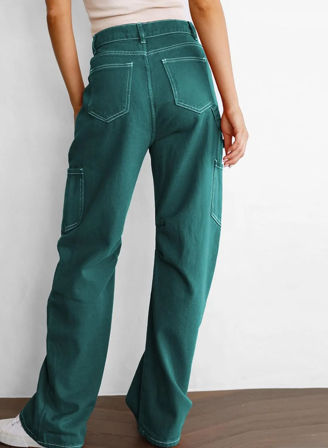 Women's High Waist Baggy Cargo Jeans Flap Pocket Relaxed Fit Straight Wide Leg Y2K Fashion Cargo Pants Boyfriend Jeans