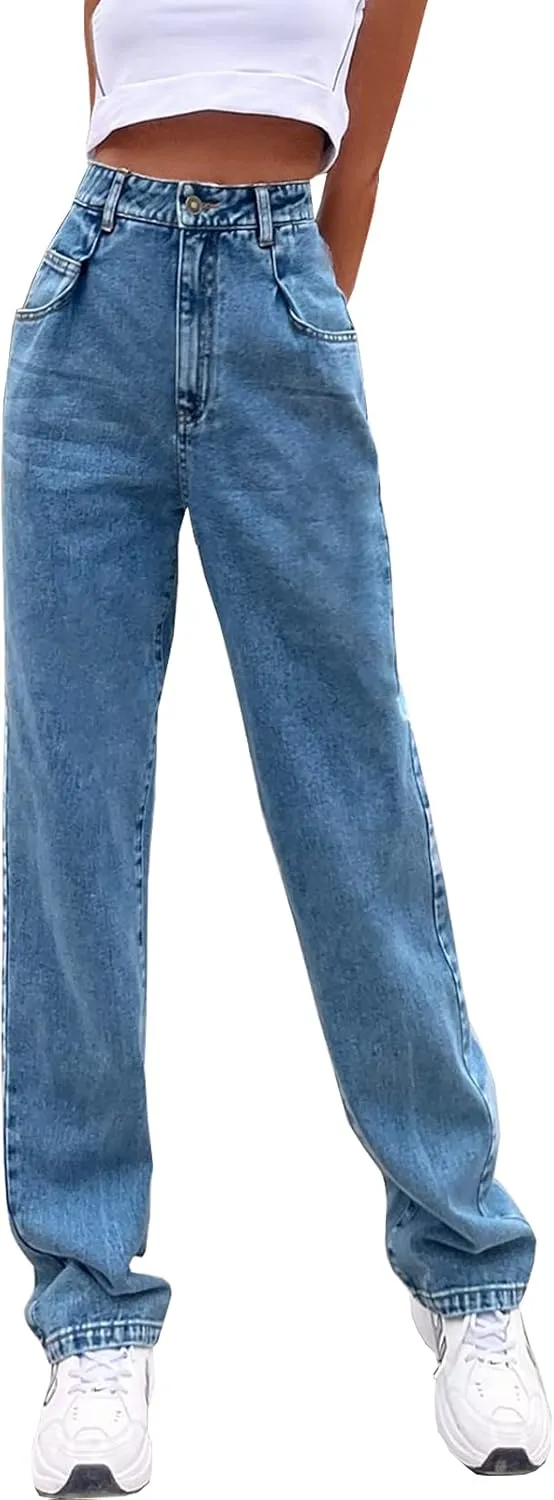 Women's Jeans Regular Relaxed Fit Straight Leg High Waisted Trendy Vintage Boyfriend Juniors Mom Fit Jeans