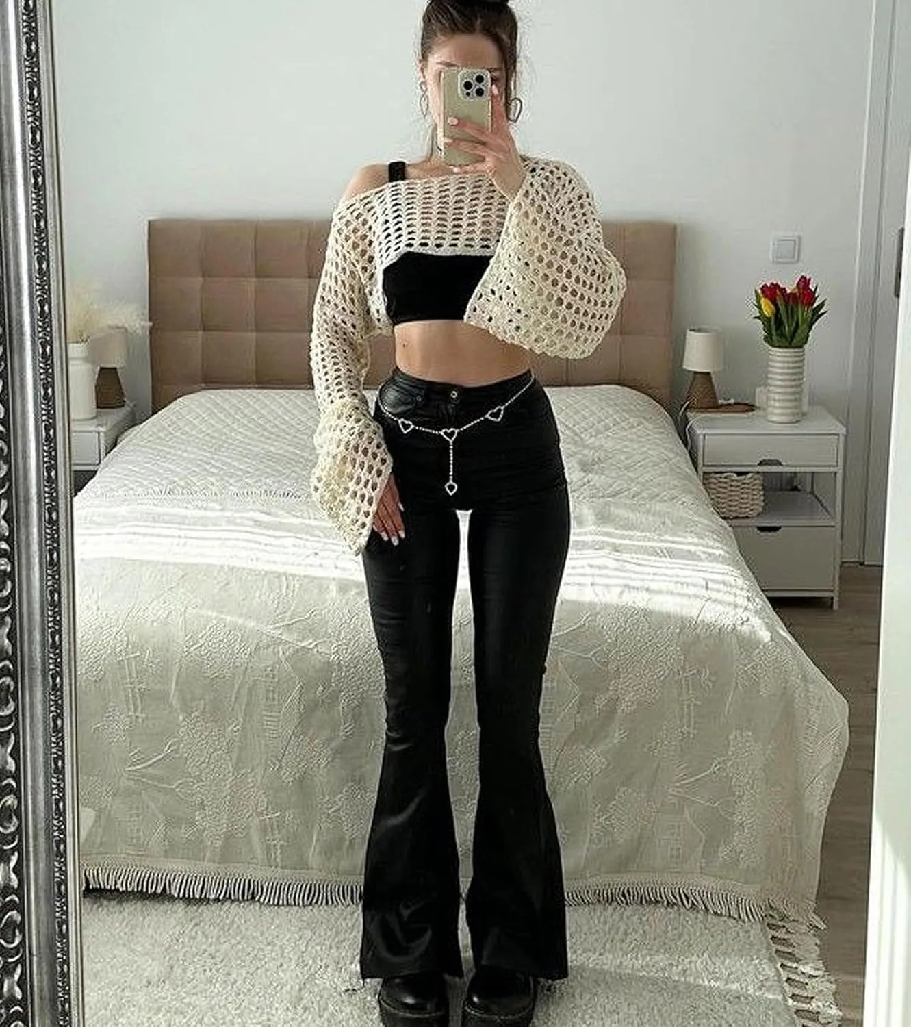 Women's Mesh Crochet Crop Tops Shrugs Sexy Y2k Hollow Out Cropped Knit Sweater See Through Bikini Cover Ups