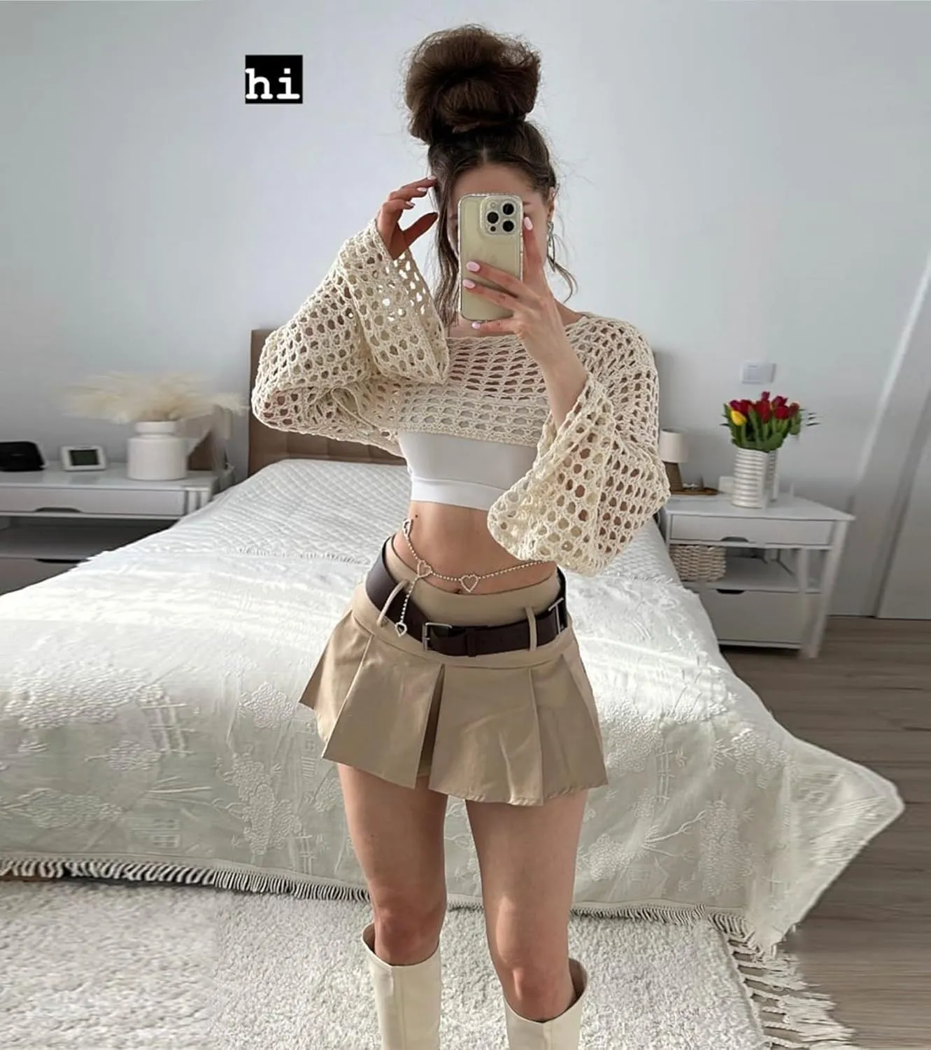 Women's Mesh Crochet Crop Tops Shrugs Sexy Y2k Hollow Out Cropped Knit Sweater See Through Bikini Cover Ups