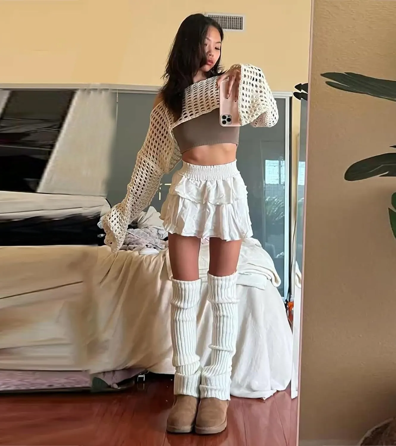 Women's Mesh Crochet Crop Tops Shrugs Sexy Y2k Hollow Out Cropped Knit Sweater See Through Bikini Cover Ups
