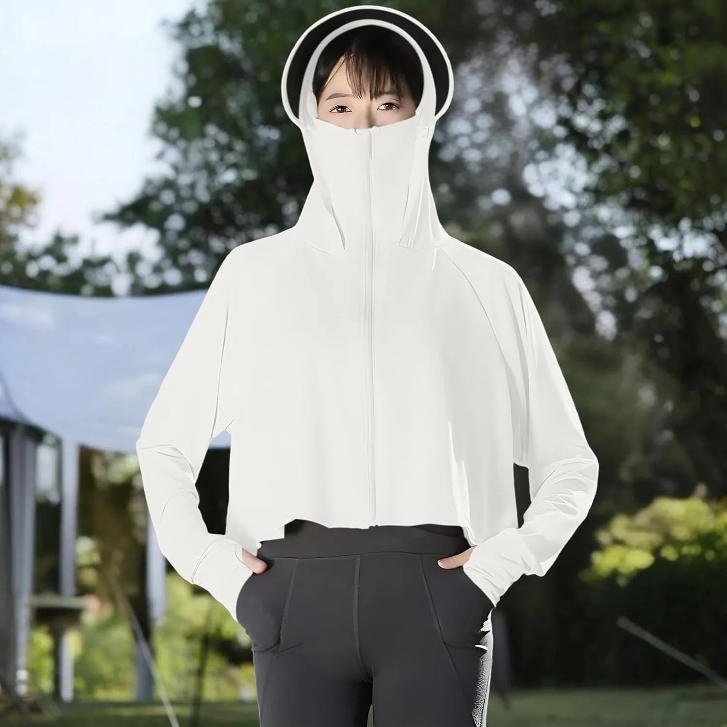 Women's SPF Hoodies Shirts UPF 50  Cropped Jacket Long Sleeve Sun Protection Clothing Full Zip Quick Dry Hiking Tops