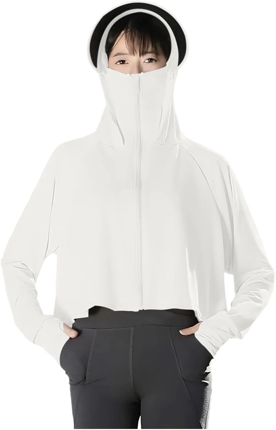 Women's SPF Hoodies Shirts UPF 50  Cropped Jacket Long Sleeve Sun Protection Clothing Full Zip Quick Dry Hiking Tops