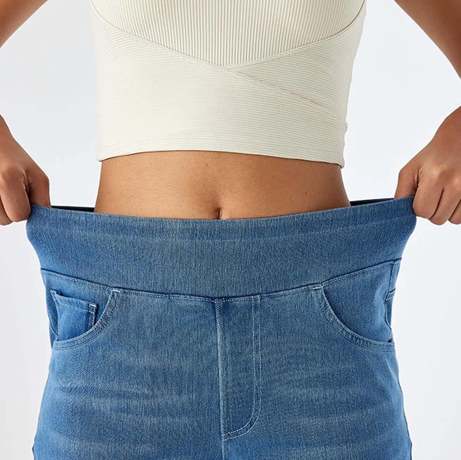 Womens Stretchy Wide Leg Jeans Mid Rise Elastic Waist Jeans Baggy Loose Denim Pants Oversized Trendy Casual Trousers