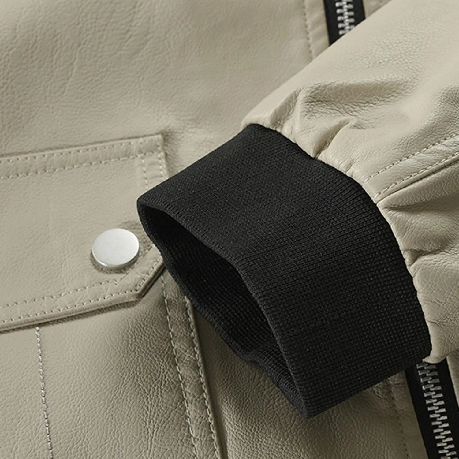 Zeiyignr Men's Faux Leather Varsity Jacket Vintage Lightweight Leather Bomber Jackets Casual Zip Up Motorcycle Jackets Coats